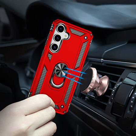 Samsung Galaxy S24 Plus Uyumlu Kılıf Standlı Manyetik Yüzüklü Military Ring TPU Cover