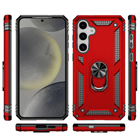 Samsung Galaxy S24 Plus Uyumlu Kılıf Standlı Manyetik Yüzüklü Military Ring TPU Cover