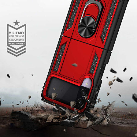 Samsung Galaxy Z Flip 3 Uyumlu Kılıf Standlı Manyetik Yüzüklü Military Ring TPU Cover