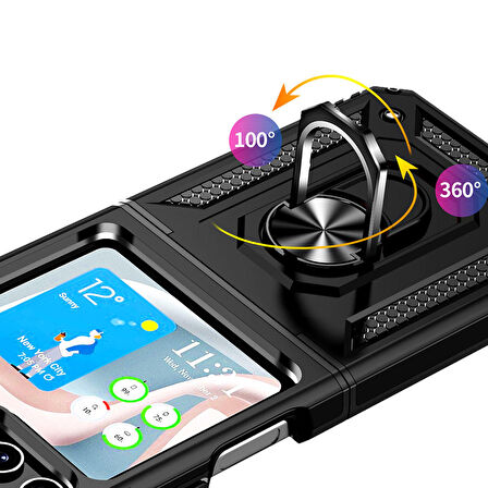 Samsung Galaxy Z Flip 5 Uyumlu Kılıf Standlı Manyetik Yüzüklü Military Ring TPU Cover
