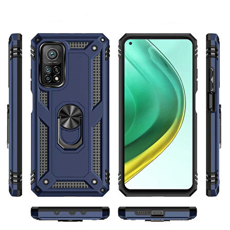 Xiaomi Mi 10T Pro 5G Uyumlu Kılıf Standlı Manyetik Yüzüklü Military Ring TPU Cover