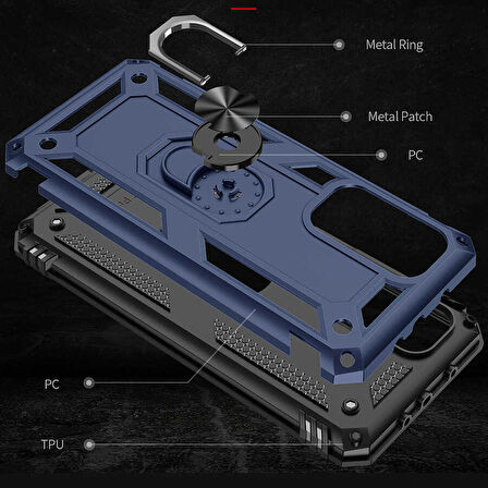 Xiaomi Mi 10T Pro 5G Uyumlu Kılıf Standlı Manyetik Yüzüklü Military Ring TPU Cover