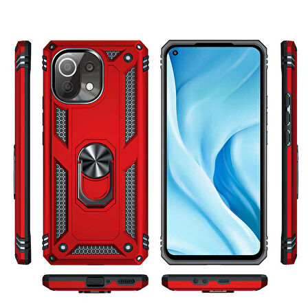 Xiaomi Mi 11 Lite Uyumlu Kılıf Standlı Manyetik Yüzüklü Military Ring TPU Cover