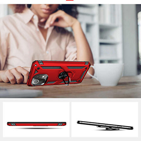 Xiaomi Mi 11 Lite Uyumlu Kılıf Standlı Manyetik Yüzüklü Military Ring TPU Cover