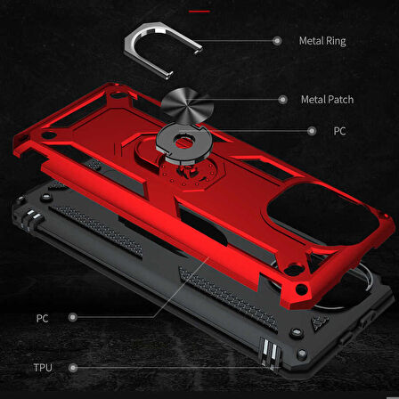 Xiaomi Mi 11 Lite Uyumlu Kılıf Standlı Manyetik Yüzüklü Military Ring TPU Cover