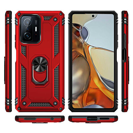 Xiaomi Mi 11T Pro 5G Uyumlu Kılıf Standlı Manyetik Yüzüklü Military Ring TPU Cover