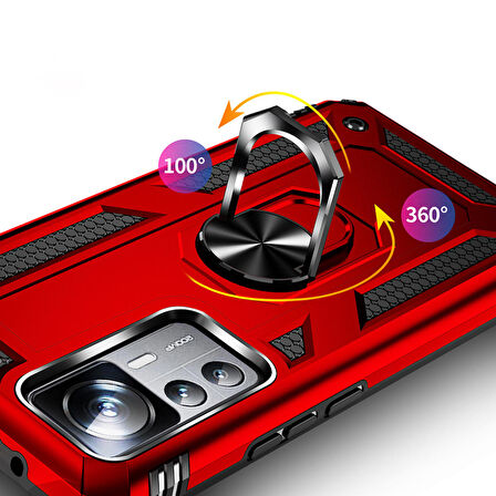 Xiaomi Mi 12T Uyumlu Kılıf Standlı Manyetik Yüzüklü Military Ring TPU Cover