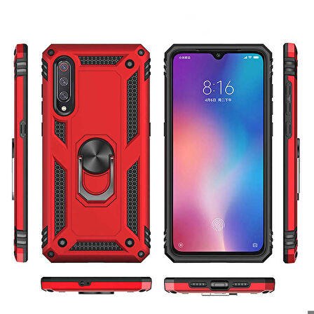 Xiaomi Mi 9 Uyumlu Kılıf Standlı Manyetik Yüzüklü Military Ring TPU Cover