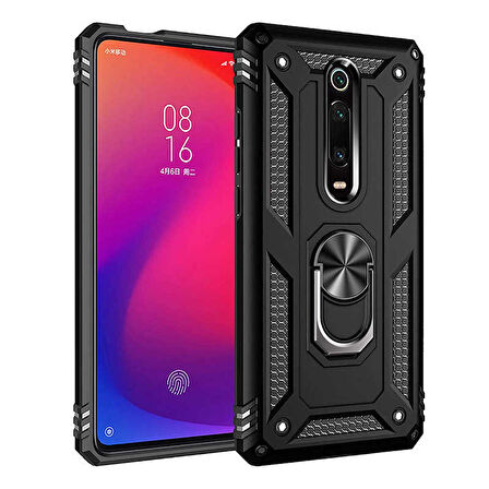 Xiaomi Mi 9T Uyumlu Kılıf Standlı Manyetik Yüzüklü Military Ring TPU Cover