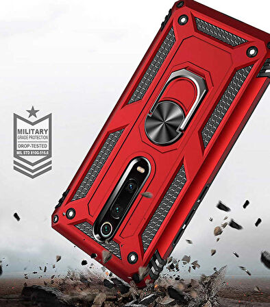 Xiaomi Mi 9T Uyumlu Kılıf Standlı Manyetik Yüzüklü Military Ring TPU Cover