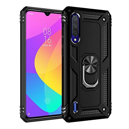 Xiaomi Mi A3 Uyumlu Kılıf Standlı Manyetik Yüzüklü Military Ring TPU Cover