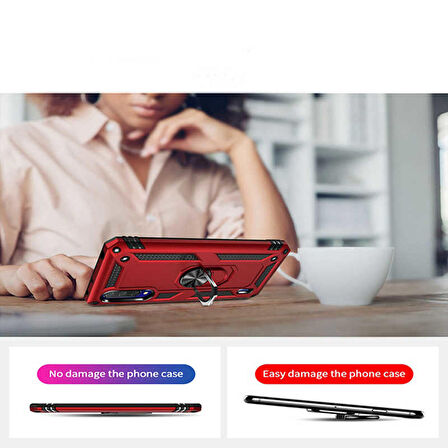 Xiaomi Mi A3 Uyumlu Kılıf Standlı Manyetik Yüzüklü Military Ring TPU Cover