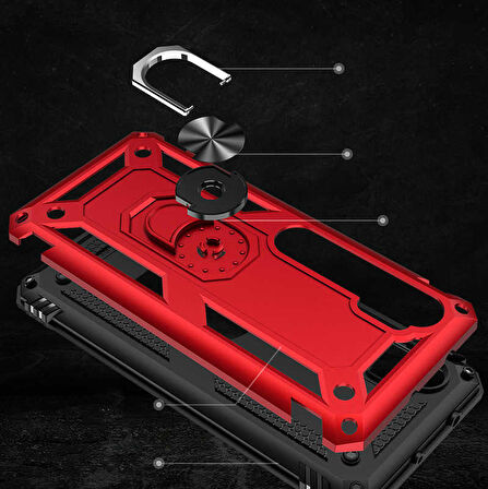 Xiaomi Mi Note 10 Uyumlu Kılıf Standlı Manyetik Yüzüklü Military Ring TPU Cover