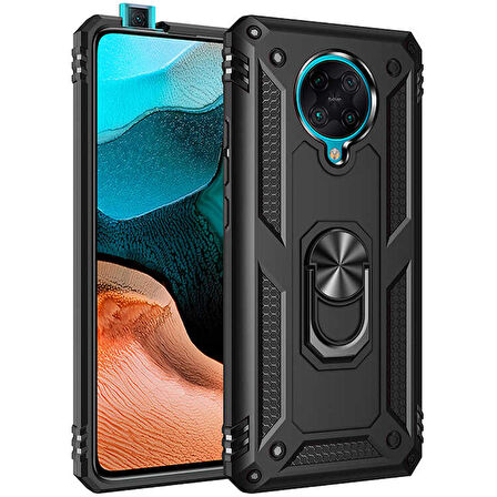 Xiaomi Poco F2 Pro Uyumlu Kılıf Standlı Manyetik Yüzüklü Military Ring TPU Cover