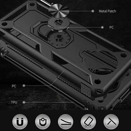 Xiaomi Poco F2 Pro Uyumlu Kılıf Standlı Manyetik Yüzüklü Military Ring TPU Cover