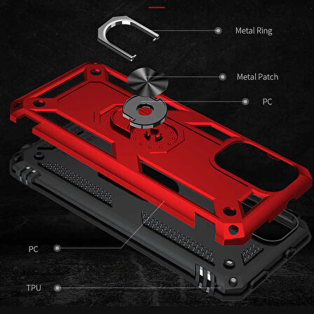 Xiaomi Poco M3 Pro Uyumlu Kılıf Standlı Manyetik Yüzüklü Military Ring TPU Cover