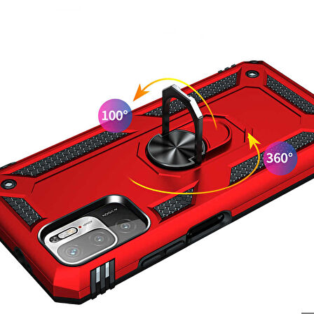 Xiaomi Poco M3 Pro Uyumlu Kılıf Standlı Manyetik Yüzüklü Military Ring TPU Cover