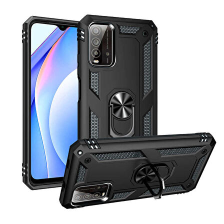 Xiaomi Poco M3 Uyumlu Kılıf Standlı Manyetik Yüzüklü Military Ring TPU Cover