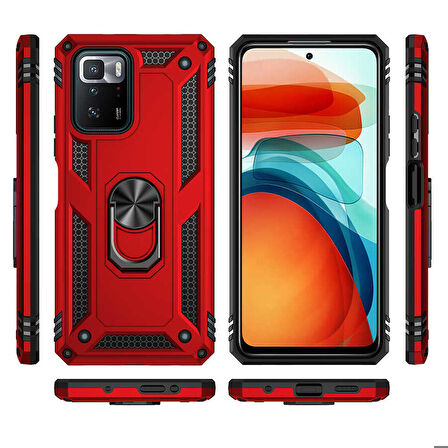 Xiaomi Poco X3 GT Uyumlu Kılıf Standlı Manyetik Yüzüklü Military Ring TPU Cover