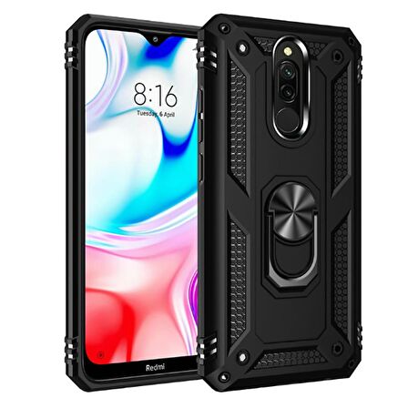Xiaomi Redmi 8 Uyumlu Kılıf Standlı Manyetik Yüzüklü Military Ring TPU Cover