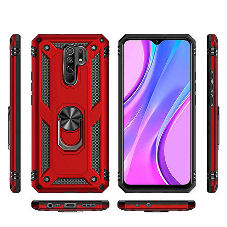 Xiaomi Redmi 9 Uyumlu Kılıf Standlı Manyetik Yüzüklü Military Ring TPU Cover