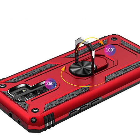Xiaomi Redmi 9 Uyumlu Kılıf Standlı Manyetik Yüzüklü Military Ring TPU Cover
