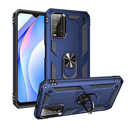Xiaomi Redmi 9T Uyumlu Kılıf Standlı Manyetik Yüzüklü Military Ring TPU Cover