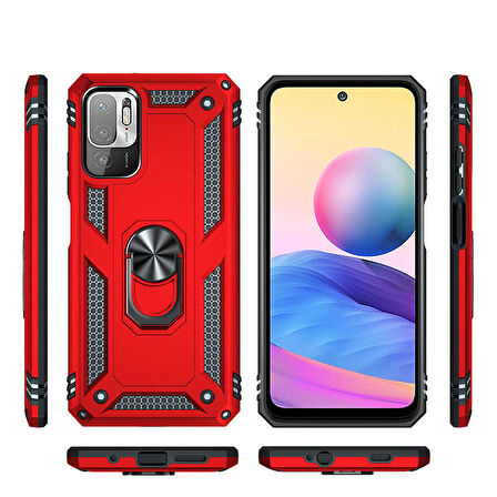 Xiaomi Redmi Note 10 5G Uyumlu Kılıf Standlı Manyetik Yüzüklü Military Ring TPU Cover