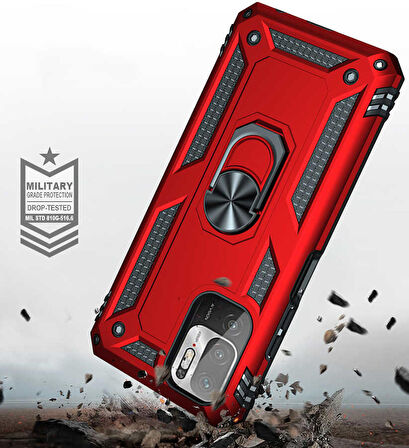 Xiaomi Redmi Note 10 5G Uyumlu Kılıf Standlı Manyetik Yüzüklü Military Ring TPU Cover