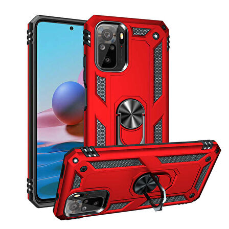 Xiaomi Redmi Note 10 Uyumlu Kılıf Standlı Manyetik Yüzüklü Military Ring TPU Cover