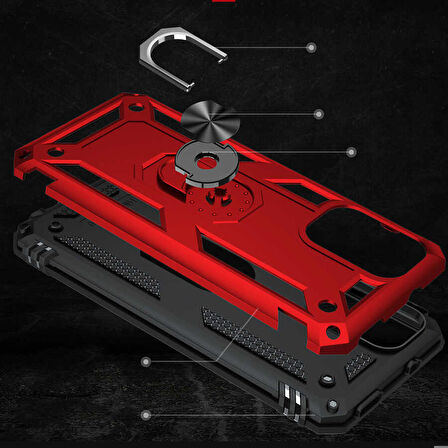 Xiaomi Redmi Note 10 Uyumlu Kılıf Standlı Manyetik Yüzüklü Military Ring TPU Cover