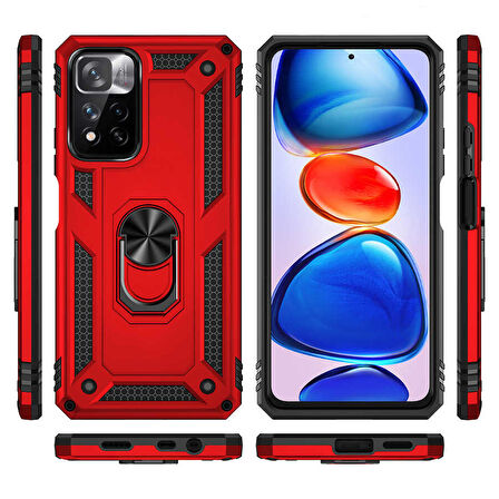 Xiaomi Redmi Note 11 Pro Plus 5G Uyumlu Kılıf Standlı Manyetik Yüzüklü Military Ring TPU Cover