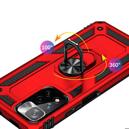 Xiaomi Redmi Note 11 Pro Plus 5G Uyumlu Kılıf Standlı Manyetik Yüzüklü Military Ring TPU Cover