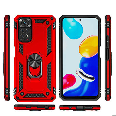 Xiaomi Redmi Note 11S Global Uyumlu Kılıf Standlı Manyetik Yüzüklü Military Ring TPU Cover