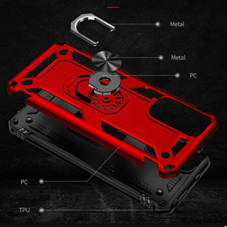 Xiaomi Redmi Note 11S Global Uyumlu Kılıf Standlı Manyetik Yüzüklü Military Ring TPU Cover