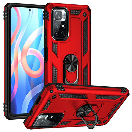 Xiaomi Redmi Note 11T 5G Uyumlu Kılıf Standlı Manyetik Yüzüklü Military Ring TPU Cover