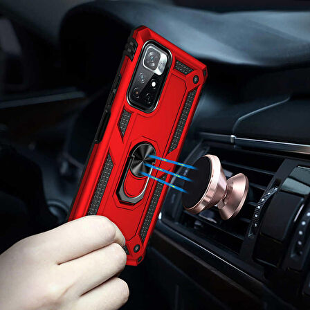 Xiaomi Redmi Note 11T 5G Uyumlu Kılıf Standlı Manyetik Yüzüklü Military Ring TPU Cover