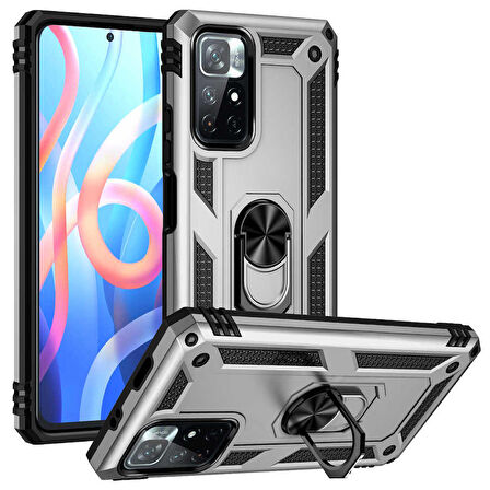 Xiaomi Redmi Note 11T 5G Uyumlu Kılıf Standlı Manyetik Yüzüklü Military Ring TPU Cover