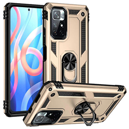 Xiaomi Redmi Note 11T 5G Uyumlu Kılıf Standlı Manyetik Yüzüklü Military Ring TPU Cover