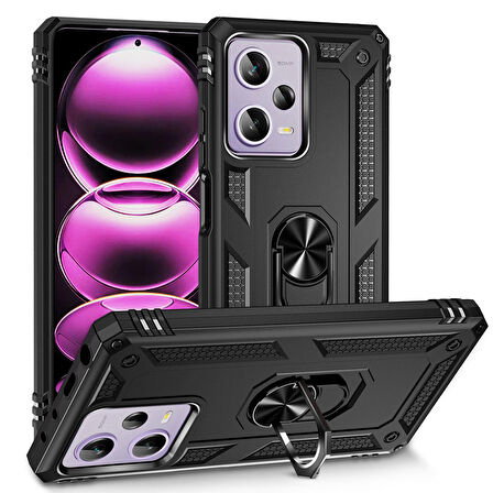 Xiaomi Redmi Note 12 Pro 5G Uyumlu Kılıf Standlı Manyetik Yüzüklü Military Ring TPU Cover