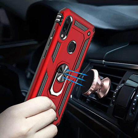 Xiaomi Redmi Note 7 Uyumlu Kılıf Standlı Manyetik Yüzüklü Military Ring TPU Cover