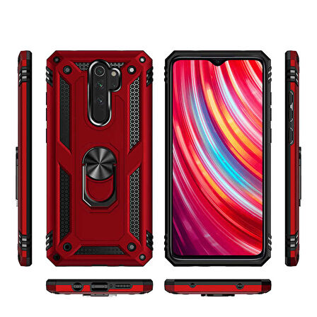 Xiaomi Redmi Note 8 Pro Uyumlu Kılıf Standlı Manyetik Yüzüklü Military Ring TPU Cover