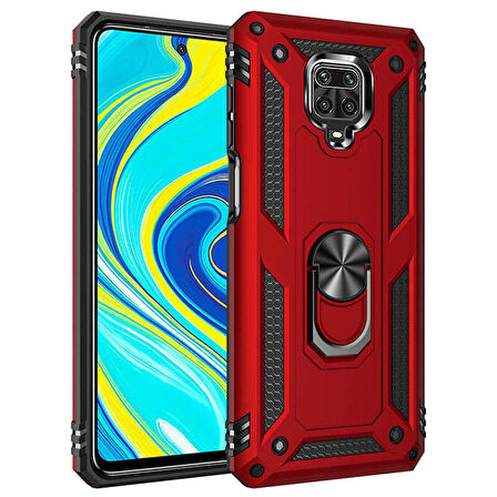 Xiaomi Redmi Note 9 Pro Uyumlu Kılıf Standlı Manyetik Yüzüklü Military Ring TPU Cover