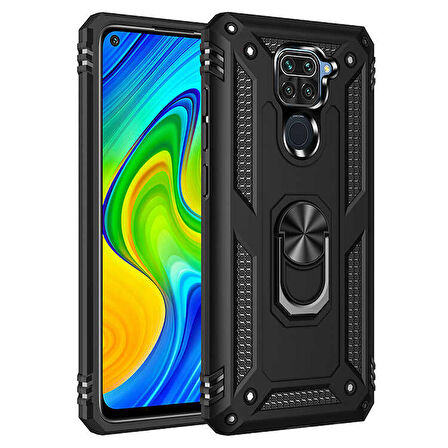 Xiaomi Redmi Note 9 Uyumlu Kılıf Standlı Manyetik Yüzüklü Military Ring TPU Cover
