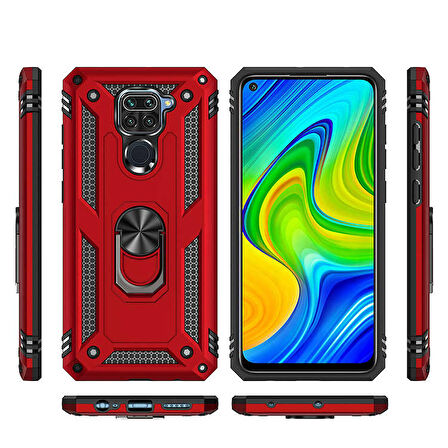 Xiaomi Redmi Note 9 Uyumlu Kılıf Standlı Manyetik Yüzüklü Military Ring TPU Cover