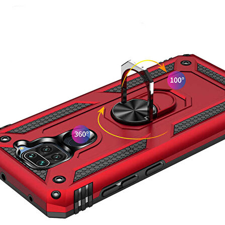 Xiaomi Redmi Note 9 Uyumlu Kılıf Standlı Manyetik Yüzüklü Military Ring TPU Cover