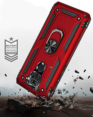 Xiaomi Redmi Note 9 Uyumlu Kılıf Standlı Manyetik Yüzüklü Military Ring TPU Cover