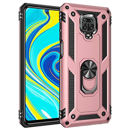 Xiaomi Redmi Note 9S Uyumlu Kılıf Standlı Manyetik Yüzüklü Military Ring TPU Cover