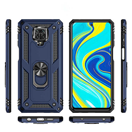 Xiaomi Redmi Note 9S Uyumlu Kılıf Standlı Manyetik Yüzüklü Military Ring TPU Cover