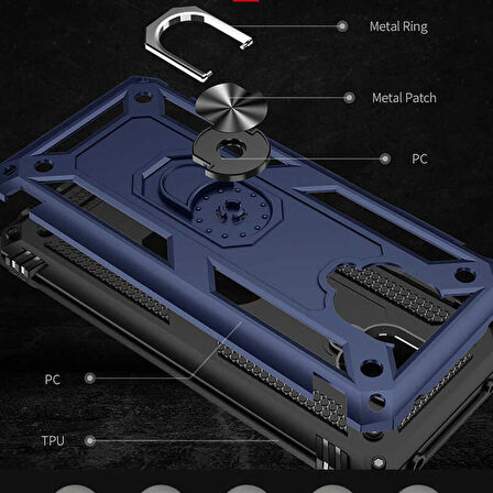 Xiaomi Redmi Note 9S Uyumlu Kılıf Standlı Manyetik Yüzüklü Military Ring TPU Cover